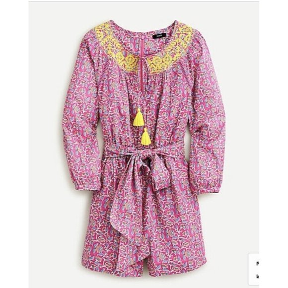 J. Crew Pants - J. Crew Embroidered Romper in Pink Vines Block Print Size Small